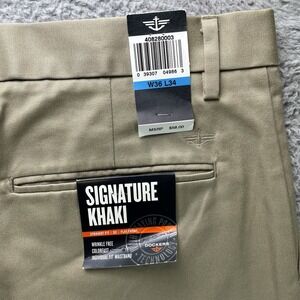 Dockers Signature Khaki Pants Mens 36x34 Beige Straight Fit Flat Front NWT